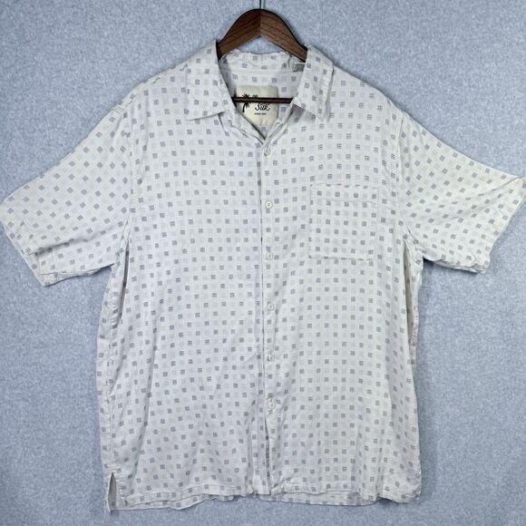 Vintage Silk Hawaiian Shirt Mens Size 2XL 100% Silk Geometric Button Up Blend - Picture 1 of 12